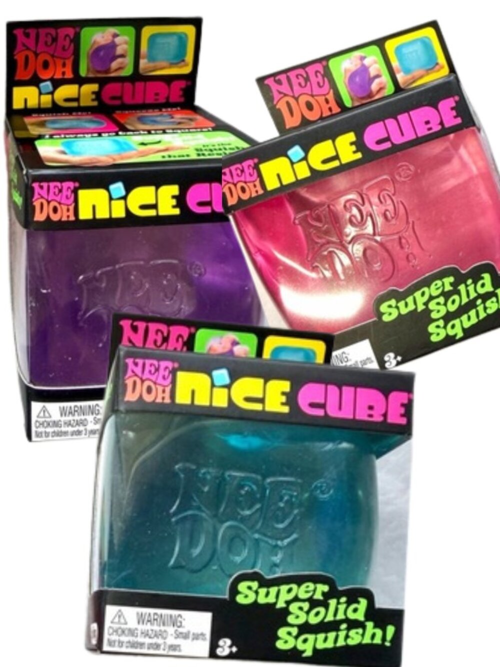 💙💗💜 🆕 LOT OF 3 🧊 NeeDoh Nice Cube Set Blue 💙 Pink 💗 Purple 💜✨ 🔥RARE